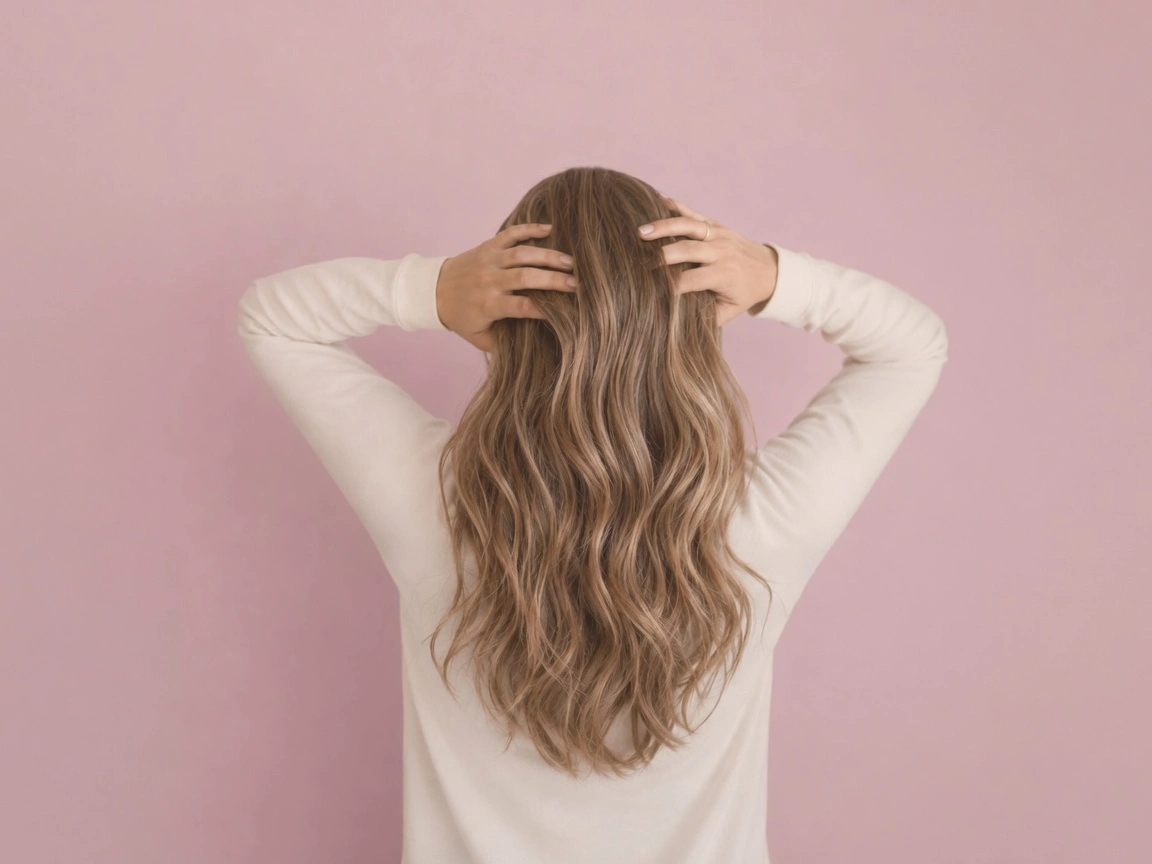 Vrouw die door haar pruik gaat